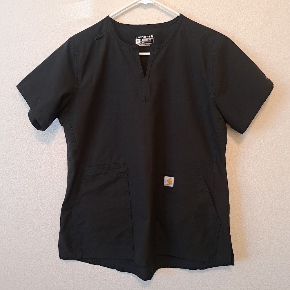 Carhartt Women Black Modern Fit Scrub Top Short Sleeve V-Neck C12213 Size Medium